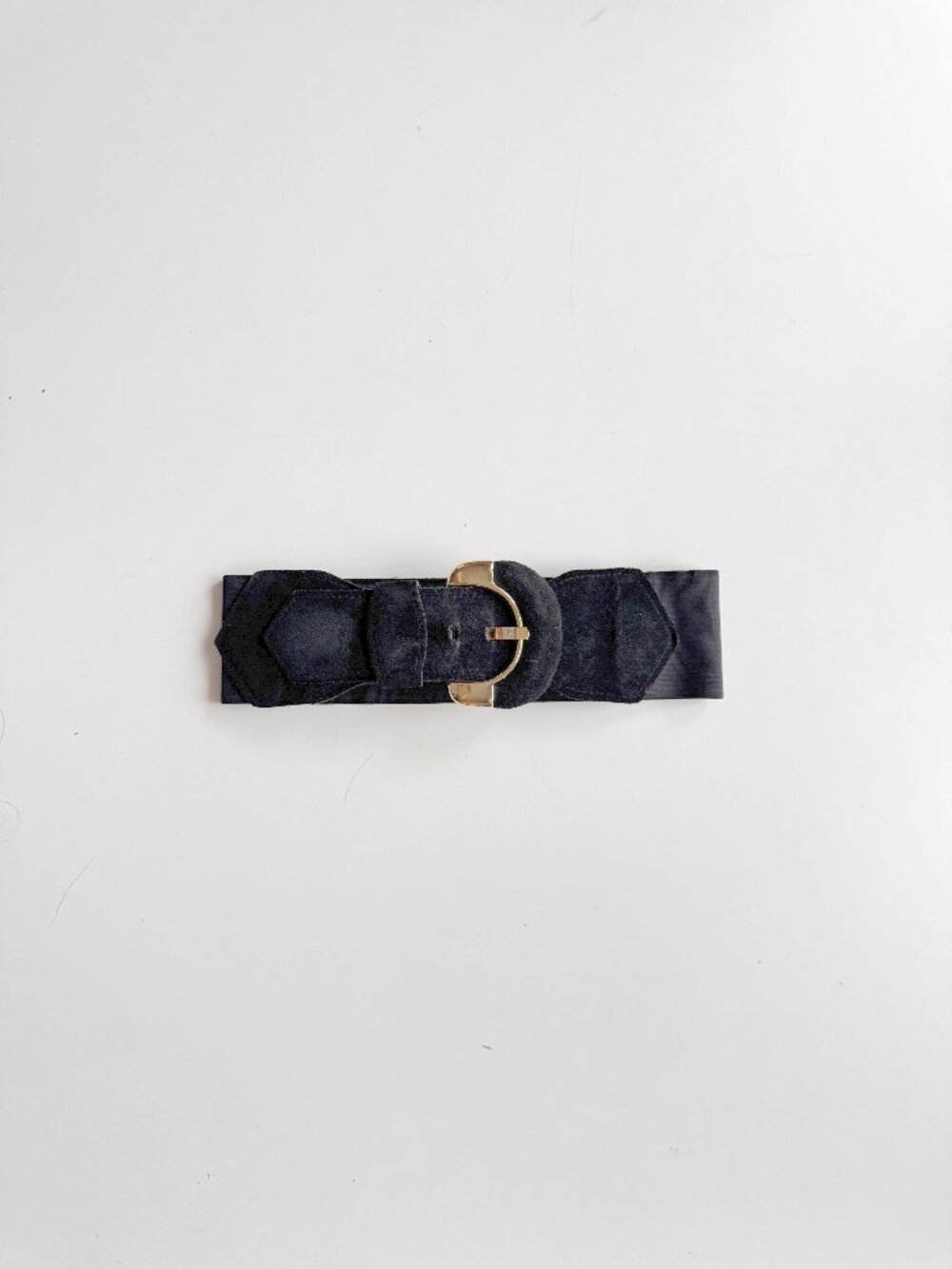 Vintage Unbranded Black 100% Suede Gold Buckle Wide Waist Elastic Cinch Belt